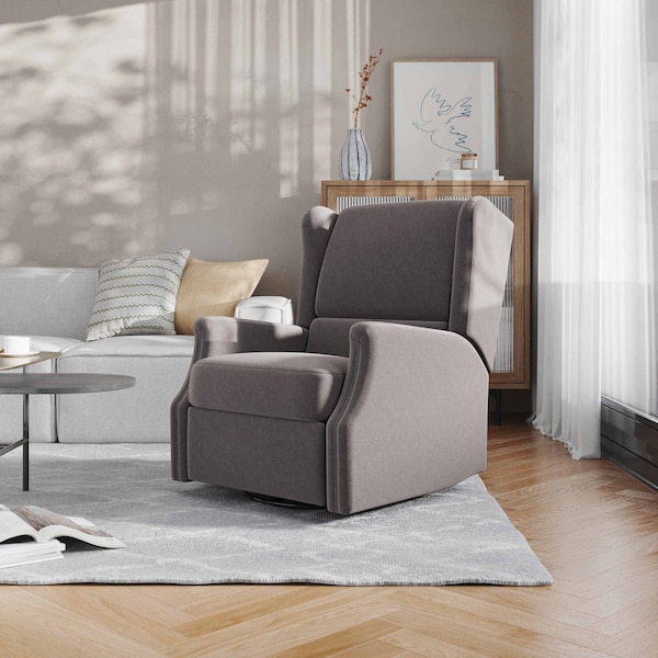 Flash Furniture Omma Swivel Glider Rocker Recliner Chair, Manual 360 Degree Swivel Wingback Recliner, Dark Gray CY-RAC-537-DKGRY-GG - main